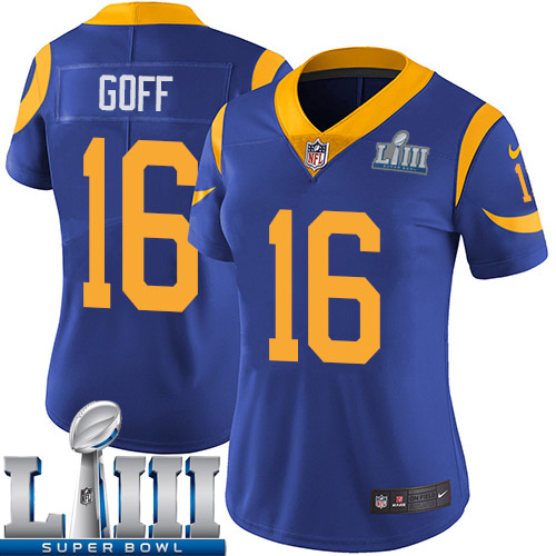 Women Los Angeles Rams #16 Goff Blue Nike Vapor Untouchable Limited 2019 Super Bowl LIII NFL Jerseys
